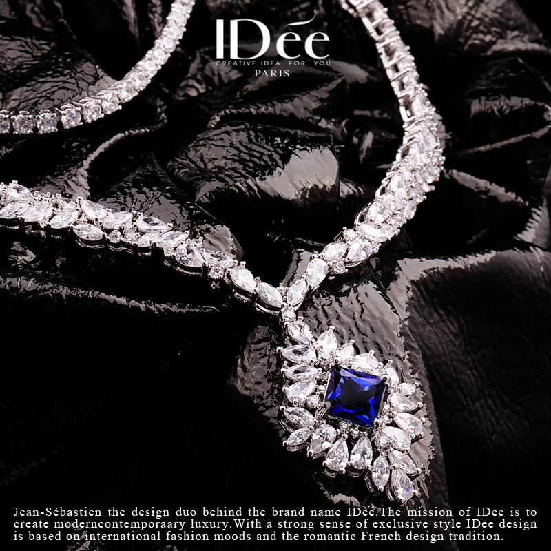 法国idee眷恋蓝宝石女时尚宴会吊坠 idee项链