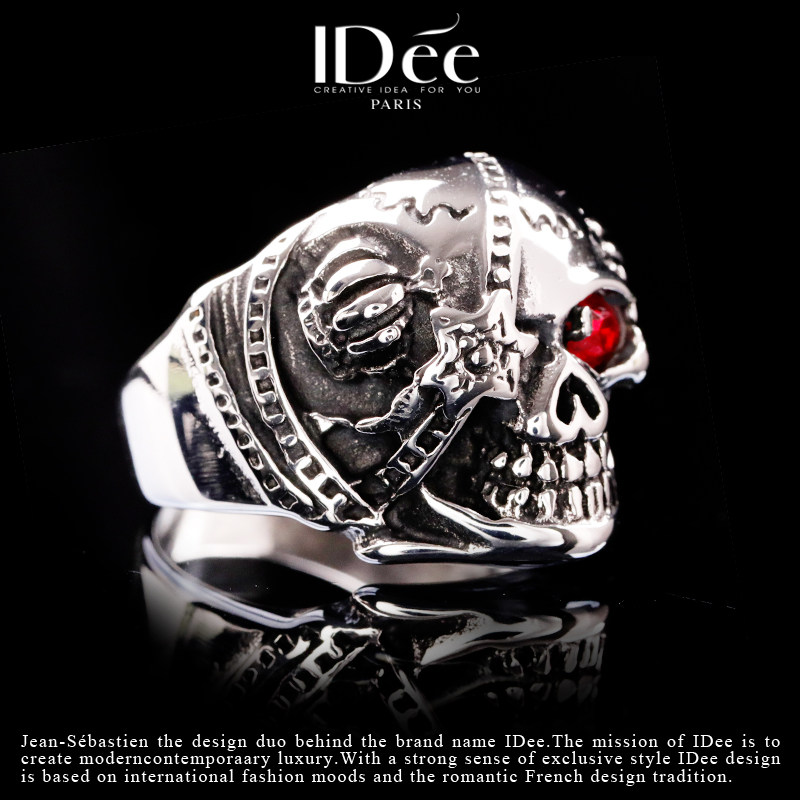 法国idee红眼骷髅男复古机车指环 idee戒指/指环