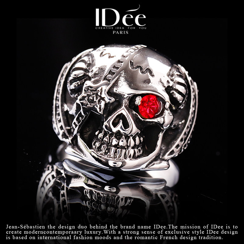 法国idee红眼骷髅男复古机车指环 idee戒指/指环