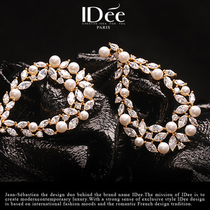 法国IDee闪钻水滴耳环女奢华高级感耳钉法式珍珠小众设计耳坠饰品