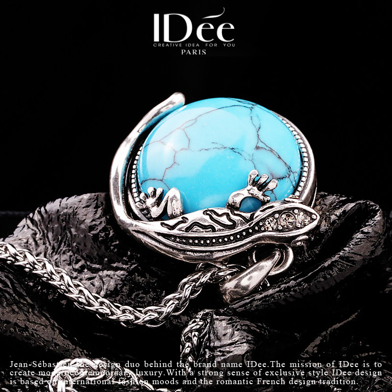 法国idee男潮牌嘻哈个性蓝松石吊坠 idee项链