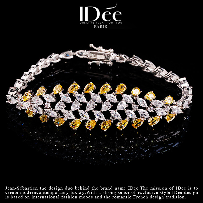 法国idee闪钻黄水晶女套装婚礼项链 idee项坠/吊坠