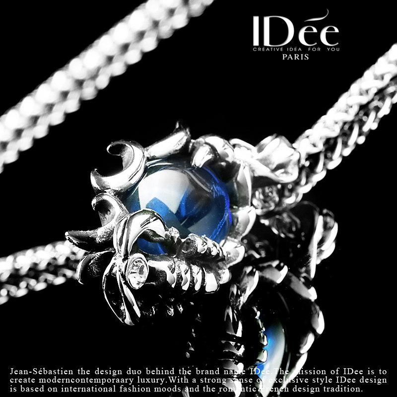 法国idee蝎子蓝宝石男潮个性吊坠 idee项链