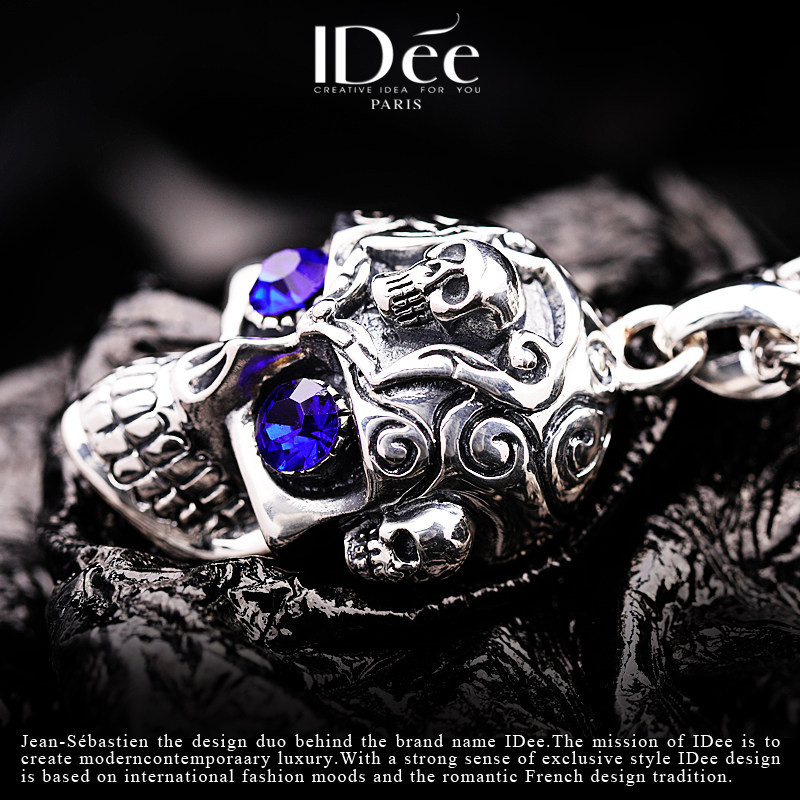 法国idee骷髅男潮个性嘻哈泰银项链 idee项链