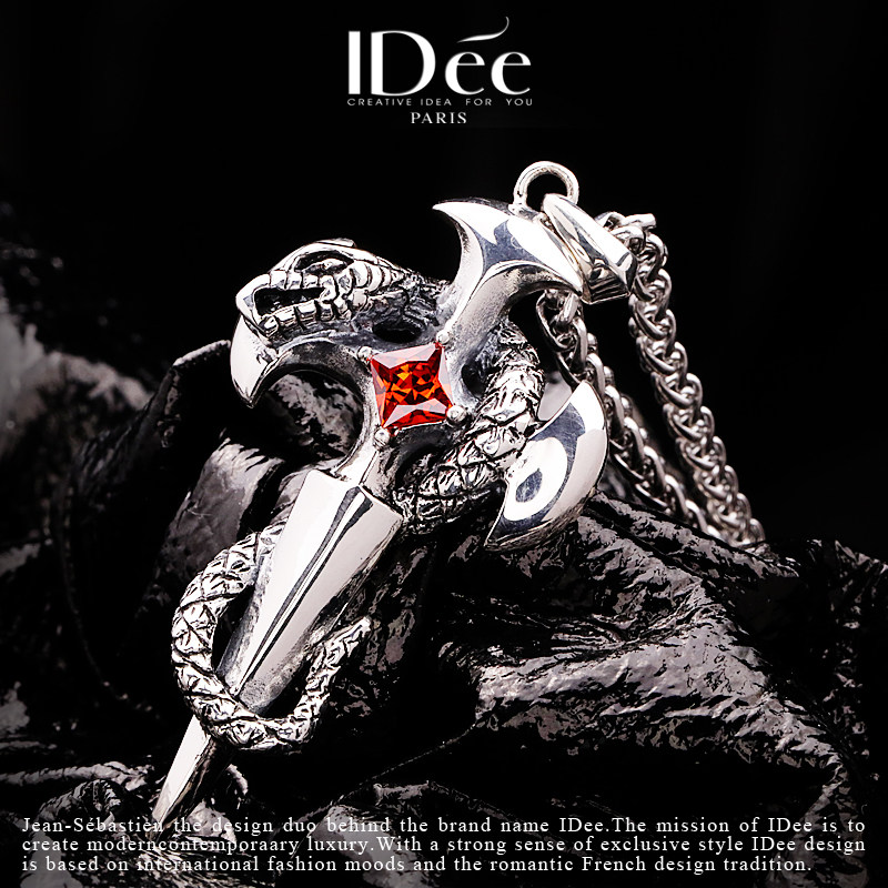 法国idee红宝石蛇银十字架泰银项链 idee项坠/吊坠