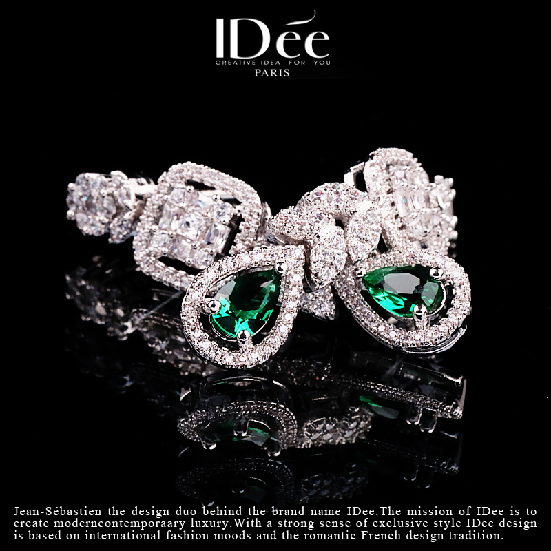 法国idee冷翡闪钻绿宝石女时尚耳坠 idee耳钉