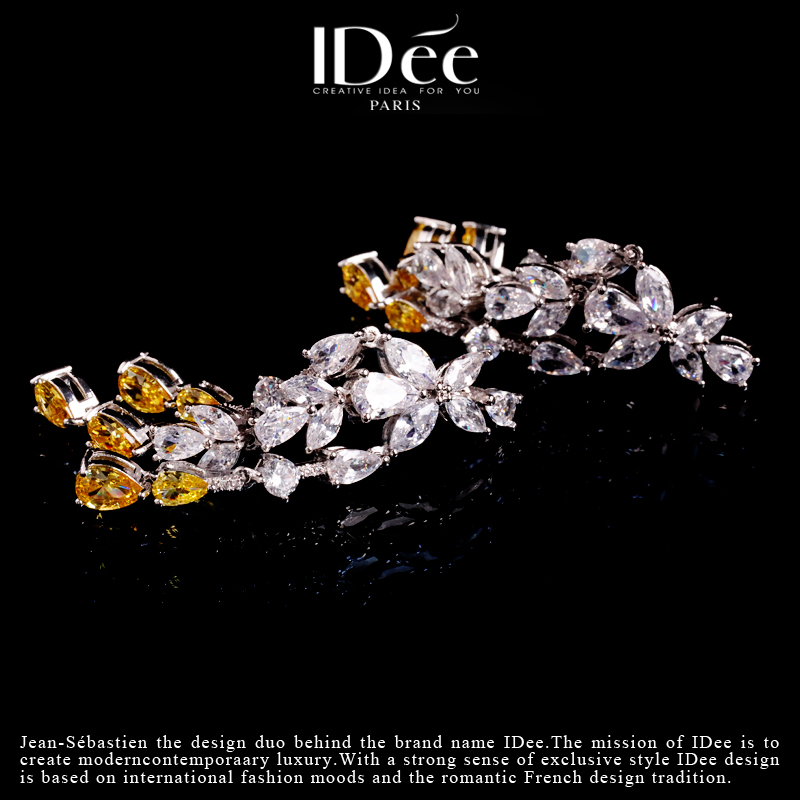 法国idee阿曼达黄水晶闪钻女感耳坠 idee耳钉