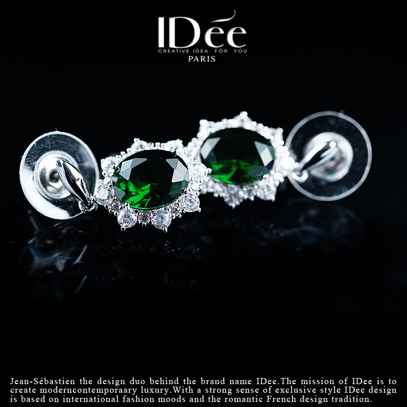 法国idee祖母绿水晶女宝石个性耳环 idee耳环