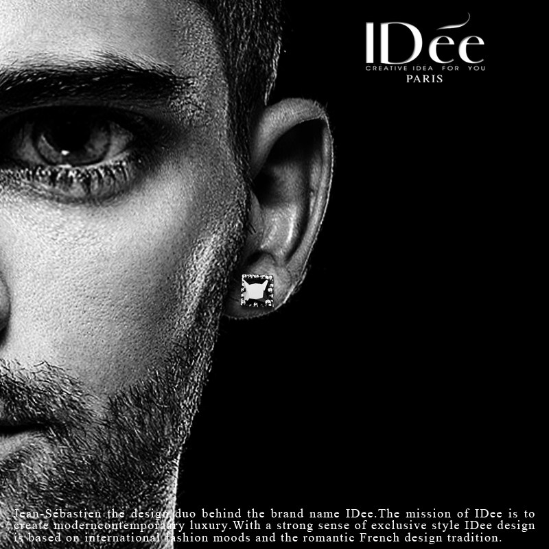 法国idee黑宝石方形男女嘻哈耳钉 idee耳钉