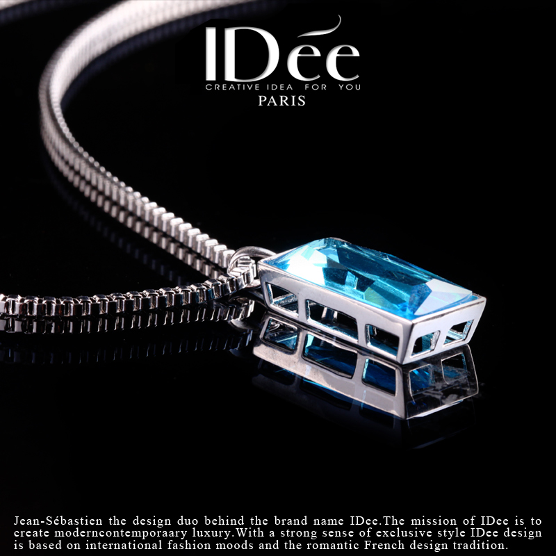 法国idee男士蓝水晶宝石挂饰个性潮 idee项链