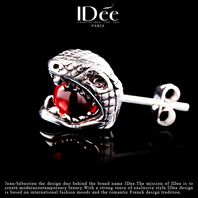 法国idee灵蛇潮男个性银色复古耳钉 idee耳钉