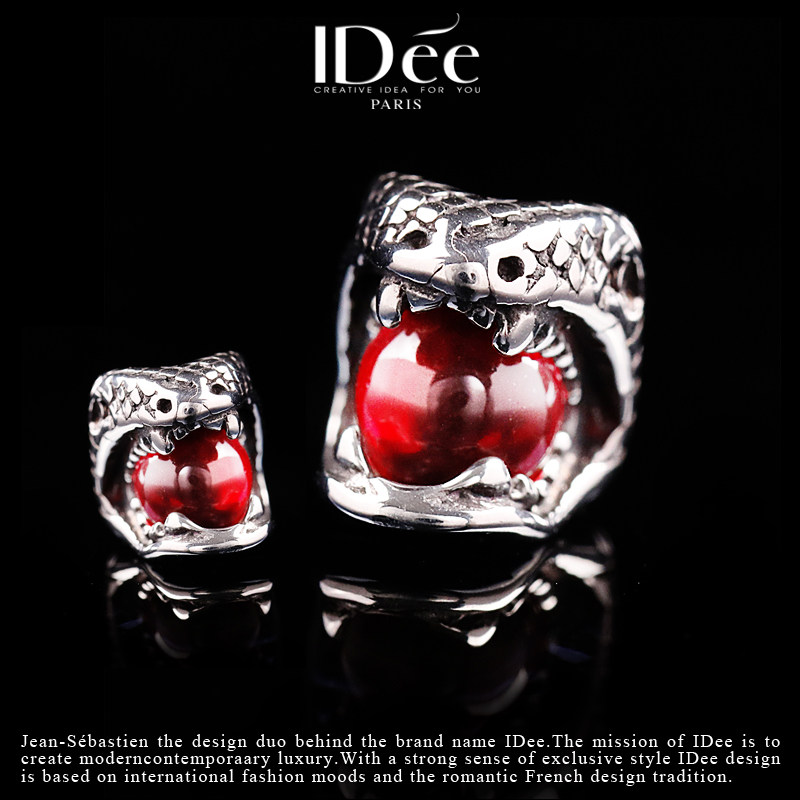 法国idee灵蛇潮男个性银色复古耳钉 idee耳钉