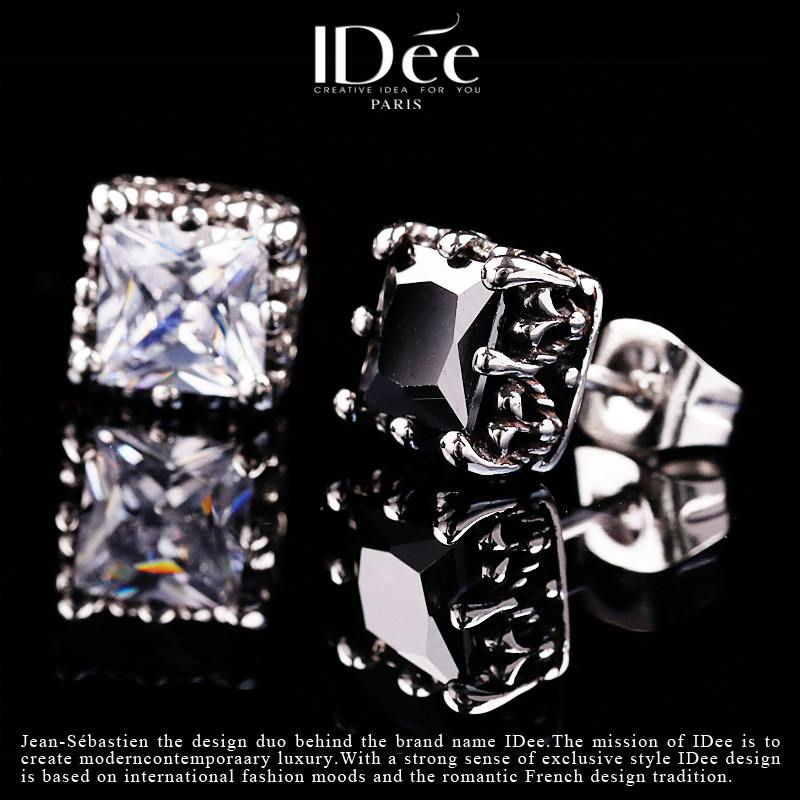 法国idee黑宝石方形男女嘻哈耳钉 idee耳钉