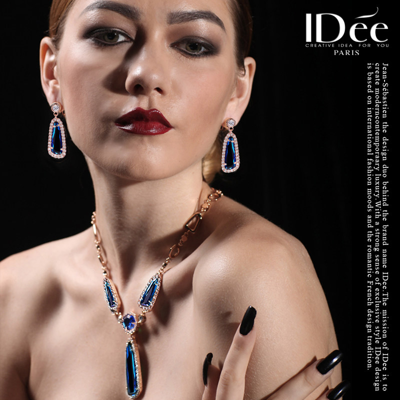 法国idee时尚蓝宝石长海蓝宝耳坠 idee耳钉