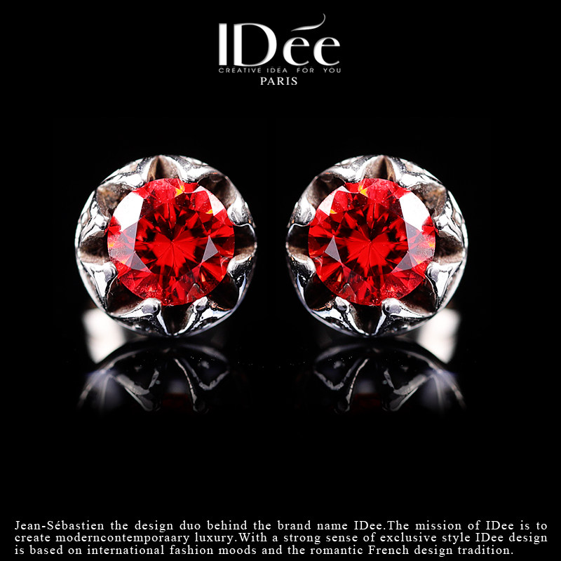 法国idee男女潮单只红色泰银耳钉 idee耳钉