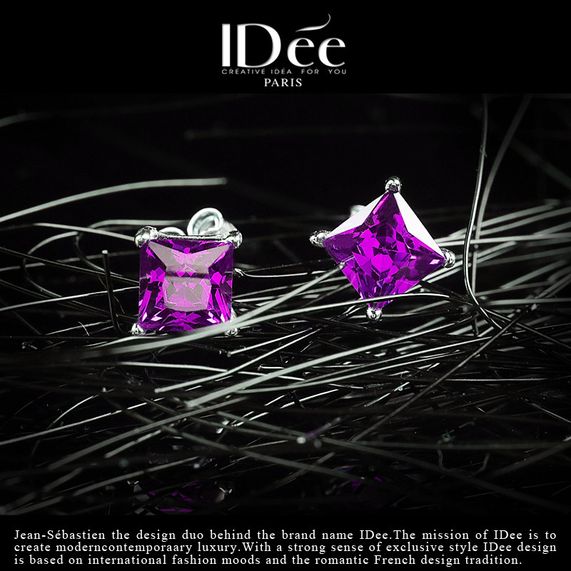 法国idee蓝宝石男女方形纯银耳钉 idee耳钉