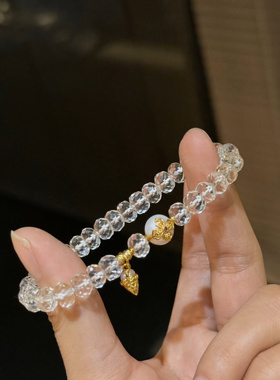 夏季新款女款手串天然白水晶手串S925银镀金甜筒珍珠奢侈时尚手链