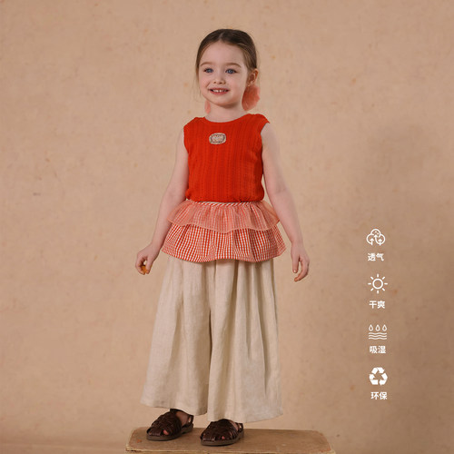 允儿妈女童2025夏季新款纯亚麻裙裤宝宝幼儿园百搭休闲裤儿童裤子 - 图2
