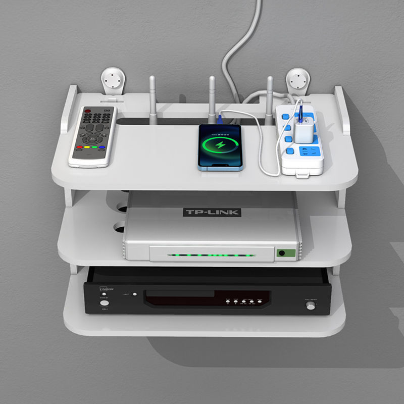 路由器收纳盒墙上壁挂式wifi置物架免打孔客厅卧室机顶盒放置架子 - 图0