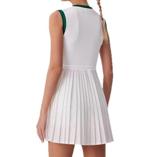 微胖加长高个高腰网球裙女收腰撞色宽肩带背心运动连衣裙速干网眼