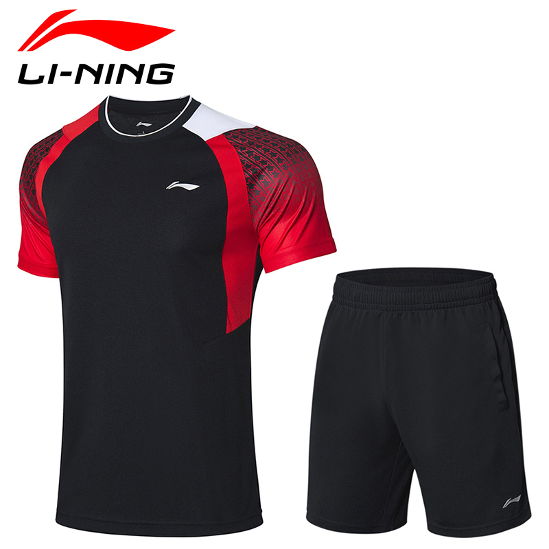 Li Ning Short Sleeve T-shirt Round Neck Breathable Quick Dried Sportswear Set Table Tennis Top Training Jersey for Men and Women