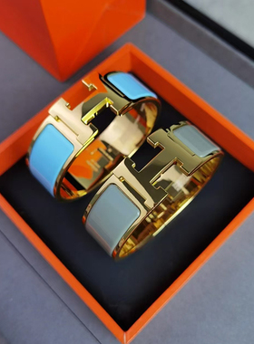 欧美经典字母扣白色玫瑰金奶茶色珐琅手镯简约百搭情侣手环不掉色