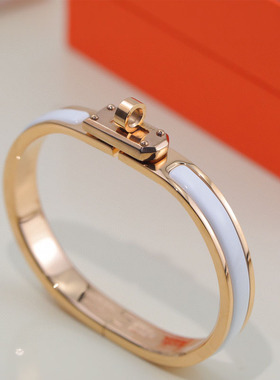 新款情侣礼物小红书网红同款欧美珐琅手镯圆头锁环开口手环玫瑰金