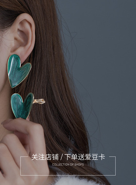 轻奢风白色爱心S925纯银针耳环小众设计桃心耳钉女耳饰无耳洞耳夹