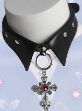 暗黑哥特朋克choker 假领十字架项圈皮圈辣妹浮夸锁骨链