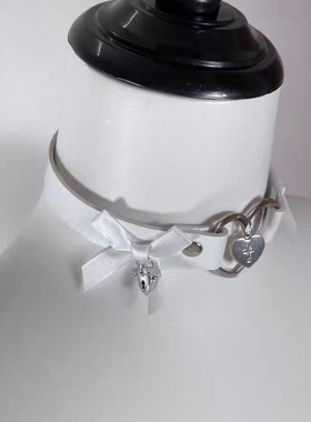 皮质白色爱心蝴蝶结甜美项圈颈圈颈带颈链choker