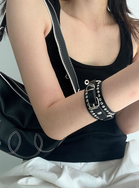 亚文化个性时尚pu皮铆钉手环饰品休闲复古朋克暗黑嘻哈手链男女潮