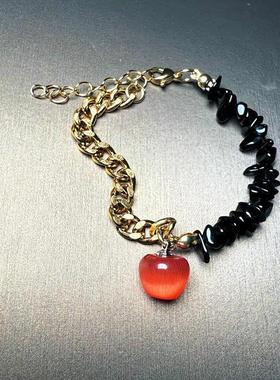 「禁忌之果」甜酷风不规则天然石红苹果手链复古小众时尚拼接手