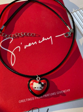 复古小众设计暗黑kitty猫卡通可爱串珠项链锁骨链ins风