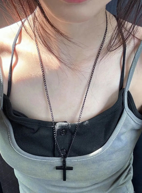 y2k复古辣妹暗黑十字架choker哥特朋克风叠戴项链小众设计感项圈