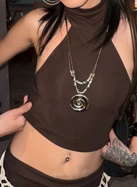 旋涡皮革绳项链 文艺复古合金百搭银色女士项链饰品吊坠复古毛衣