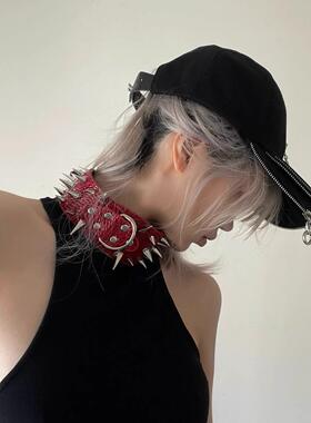 小众凹造型尖钉铆钉皮项圈亚文化朋克颈链锁骨链男女choker