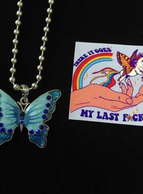 欧美ins网红镶钻蝴蝶butterfly复古性感珠链学生项链