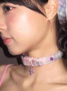 紫色格纹气球小狗温柔可爱项圈百搭choker不掉色挂脖爆款个性甜美