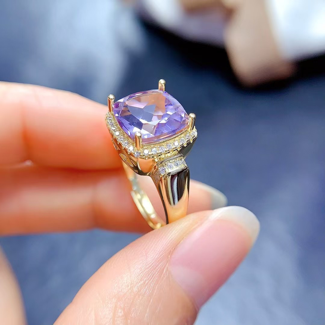 Natural lavender amethyst ring main stone size 10 10mm 925 sterling silver gold plated