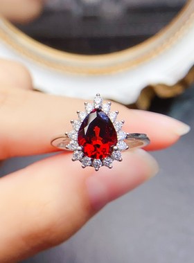 天然石榴石戒指S925银镶嵌主石尺寸7*9mm支持检测