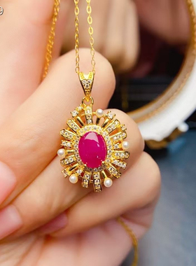 天然老烧红宝石手链S 925银镶嵌支持检测主石尺寸7*9m m