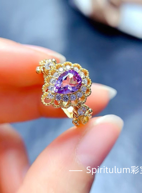 天然紫水晶戒指主石尺寸5×7mm925纯银镀金支持检测镀金