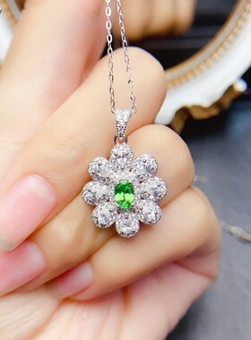 天然沙弗莱吊坠，S925银镶嵌、简单大气主石4*6mm （962001）