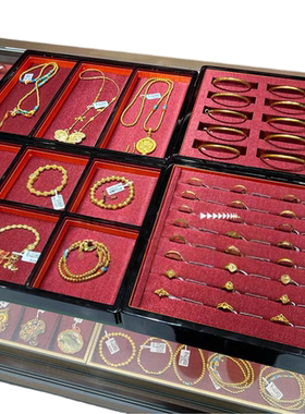 珠宝烤漆黄金珠宝展示道具古法金宫廷风陈列托盘朱砂架展示首饰