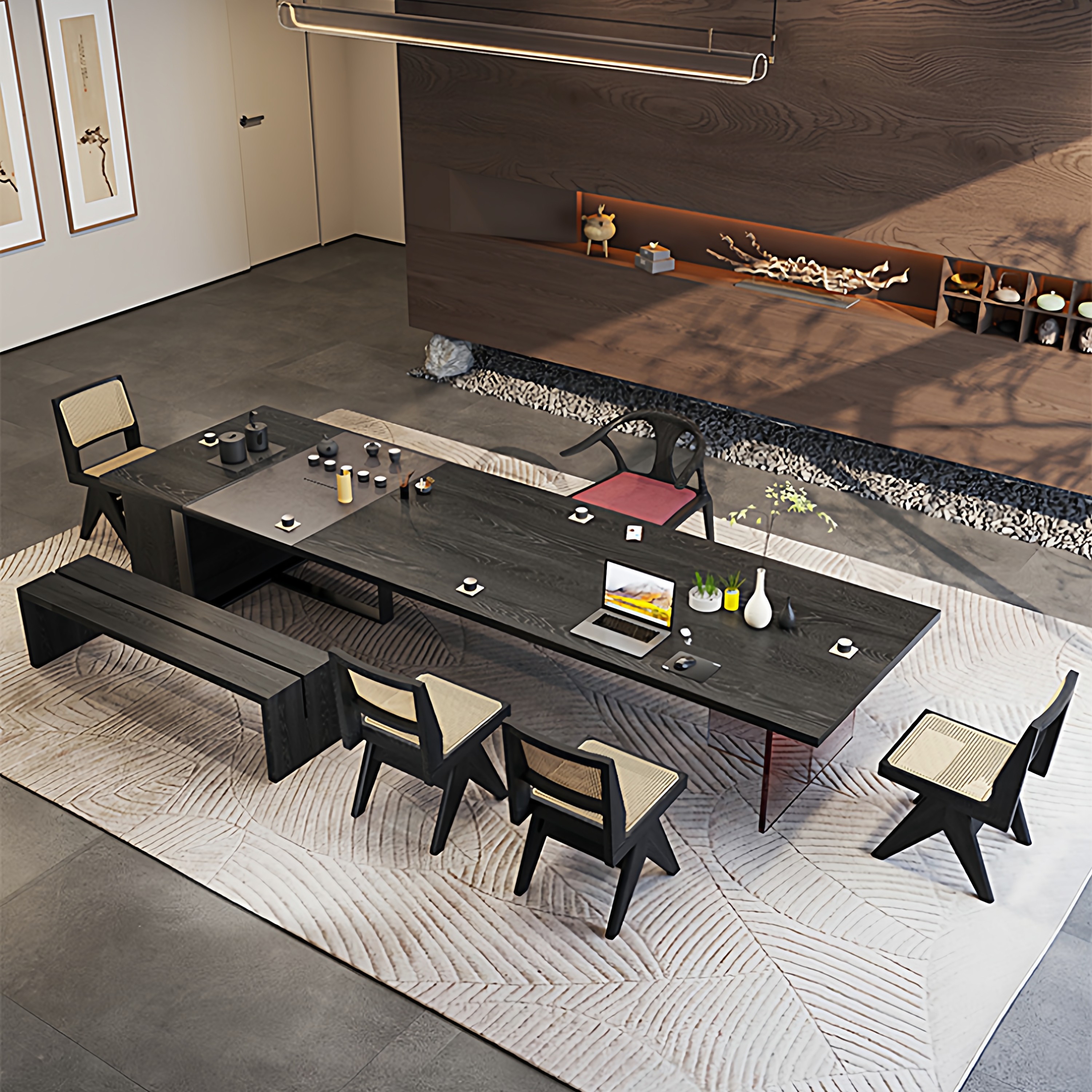 侘寂风碳化黑红色亚克力实木茶桌椅组合现代简约客厅泡茶台茶几桌,淘宝优惠券,粉丝福利购,淘宝优惠卷