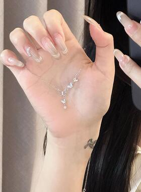 纯银真正999纯银仙女流苏蝴蝶项炼女性2025年新的可访问的豪华利