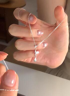 S999纯银一串水滴闪钻项链女小众气质高级感锁骨链配饰送女生礼物