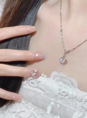 S999足银四叶草项炼女轻奢小众高级感纯银锆石锁骨炼送女生日礼物