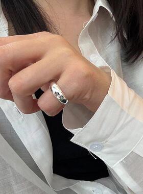 韩国同款S925纯银宽面弧形泥鳅背尾戒女简约小众冷淡风开口小指戒