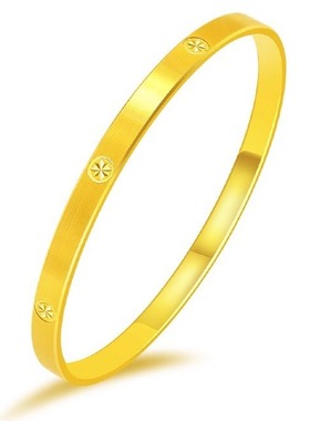 玖凤祥999足金手镯金包银 黄金钻纹宽面卡镯拉丝工艺金镯妈